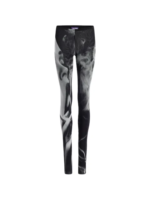 Jean Paul Gaultier mesh flare pants printed "Smoking Women" 