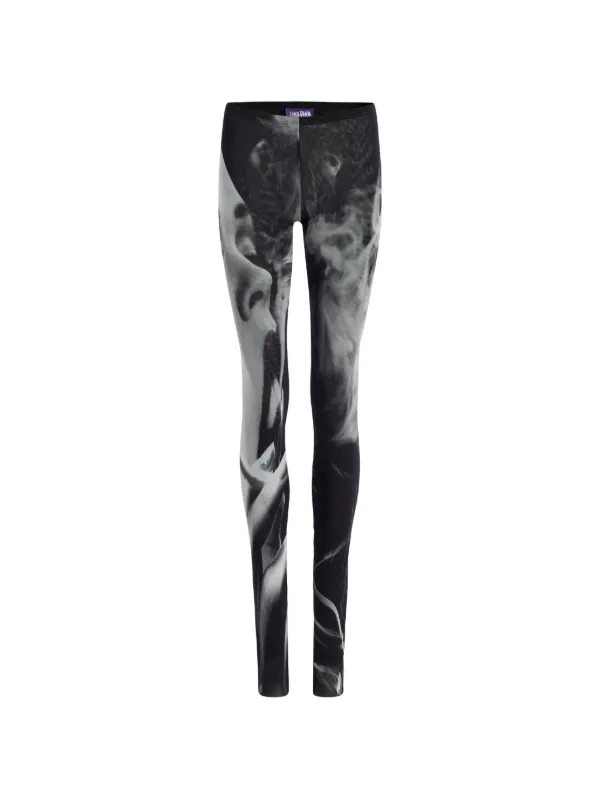 Jean Paul Gaultier Mesh Flare Pants Printed "smoking Women" in Black