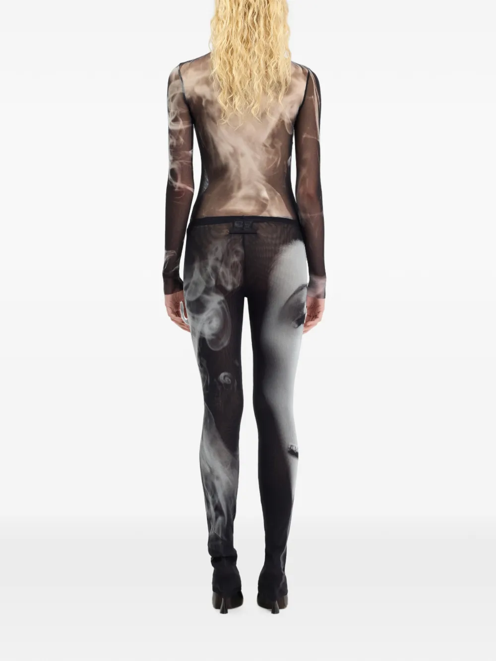 Jean Paul Gaultier Mesh flared broek met print Zwart