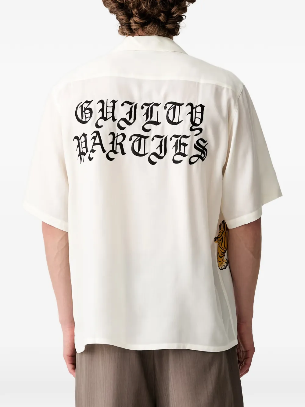 WACKO MARIA Overhemd met tijger-print en logo-print Beige