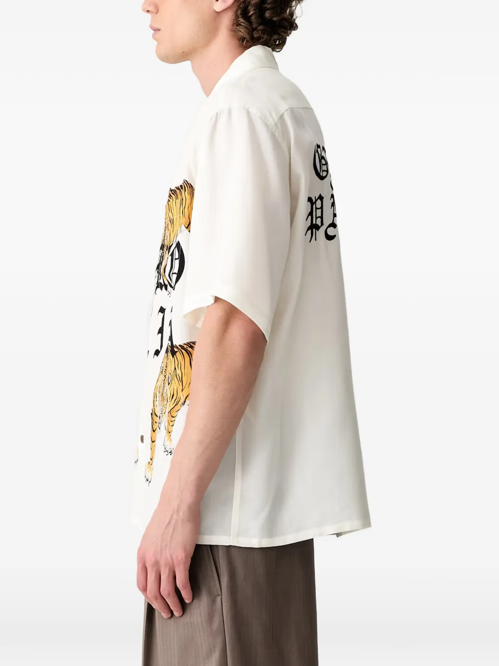 WACKO MARIA Overhemd met tijger-print en logo-print Beige