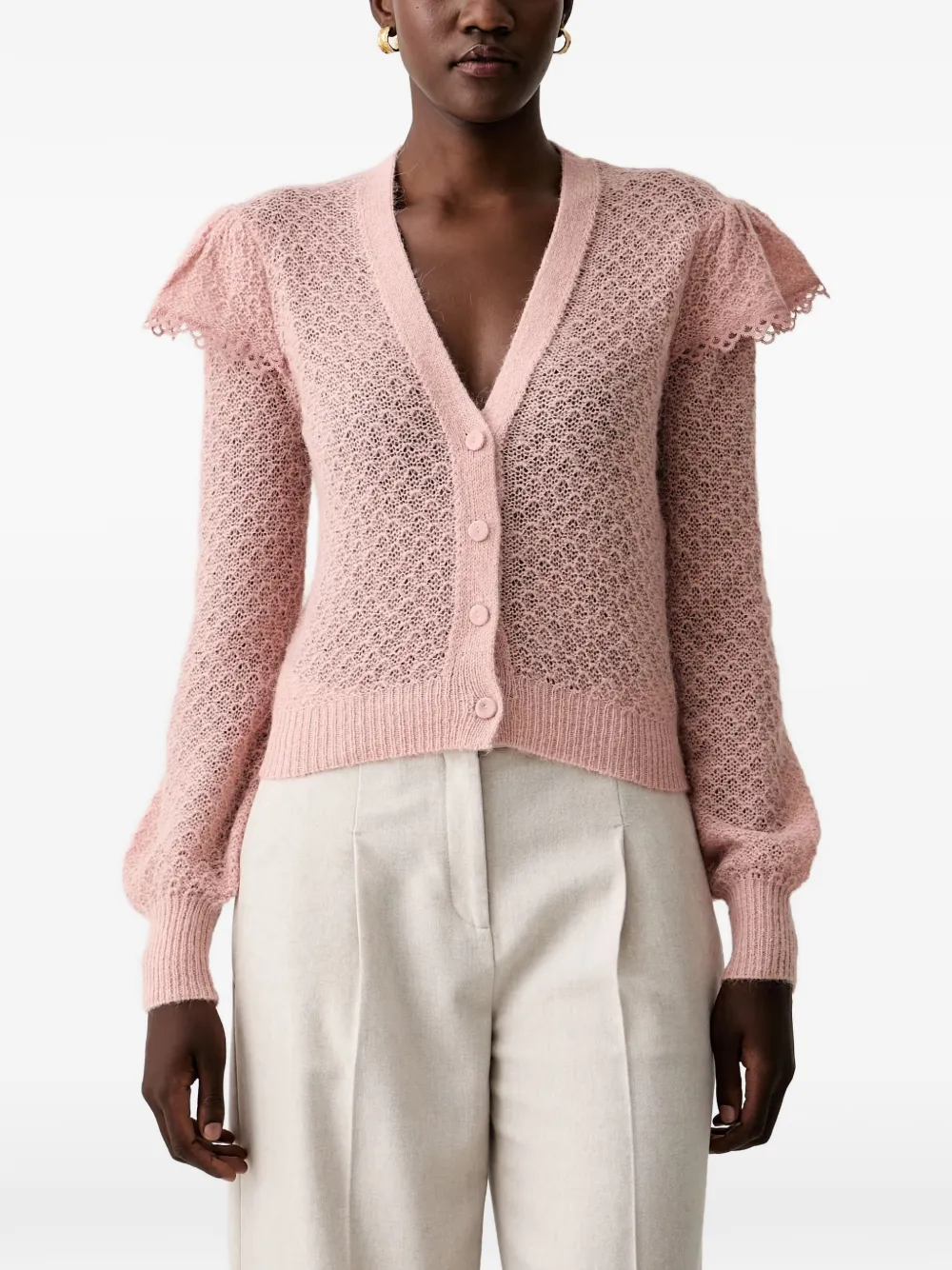 TWINSET ruffled open-knit cardigan - Rosa