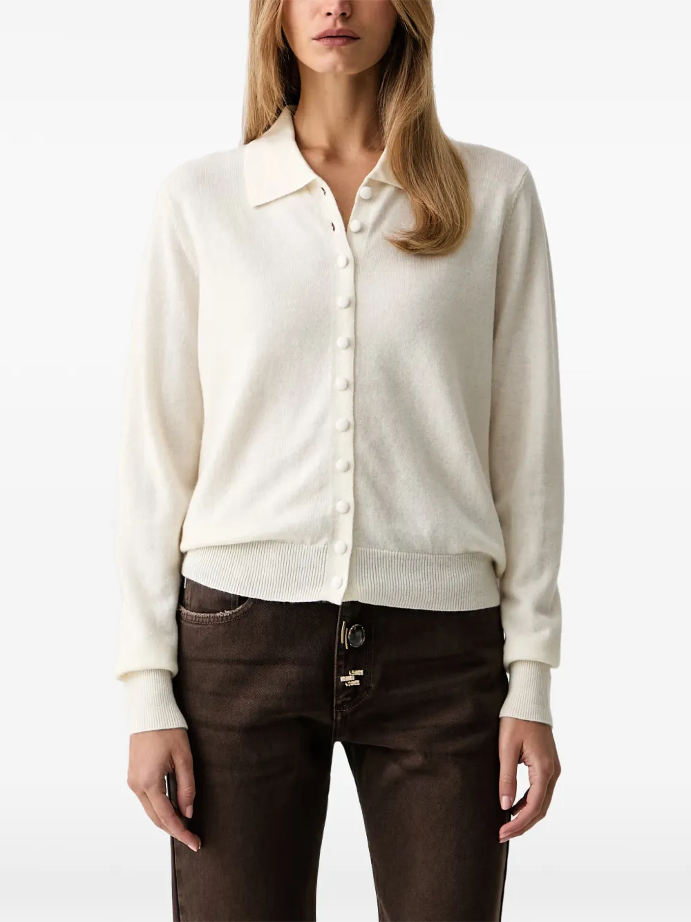 VICOLO Cardigan stile polo con bottoni - Bianco