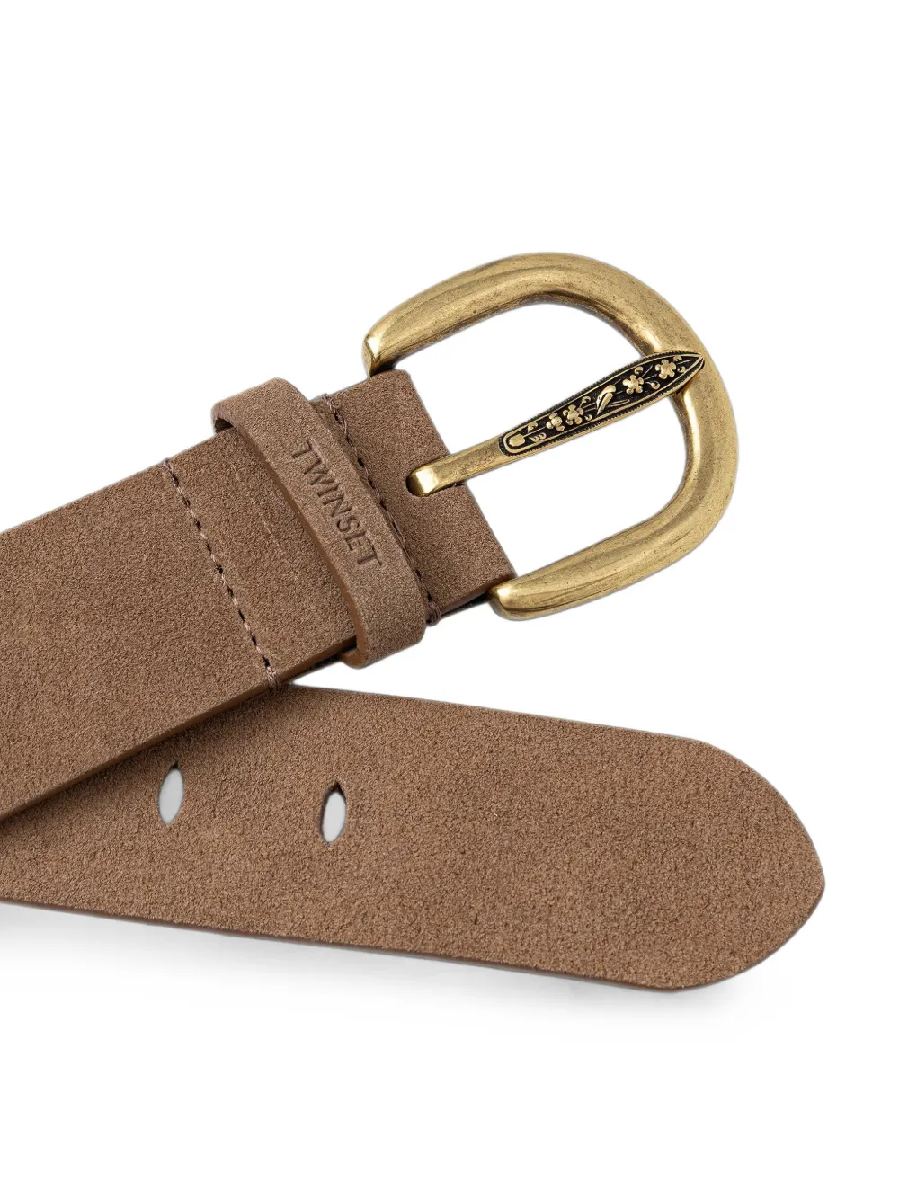 TWINSET Suède riem met gegraveerde gesp Bruin