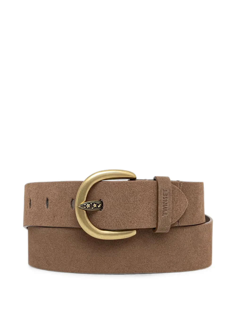 TWINSET engraved-buckle suede belt - Marrone