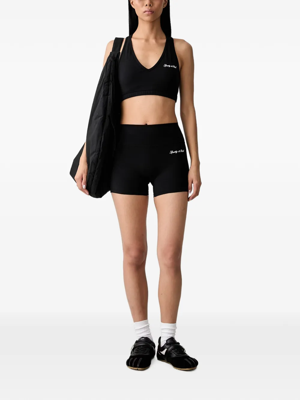 Sporty & Rich Shorts met logoprint Zwart
