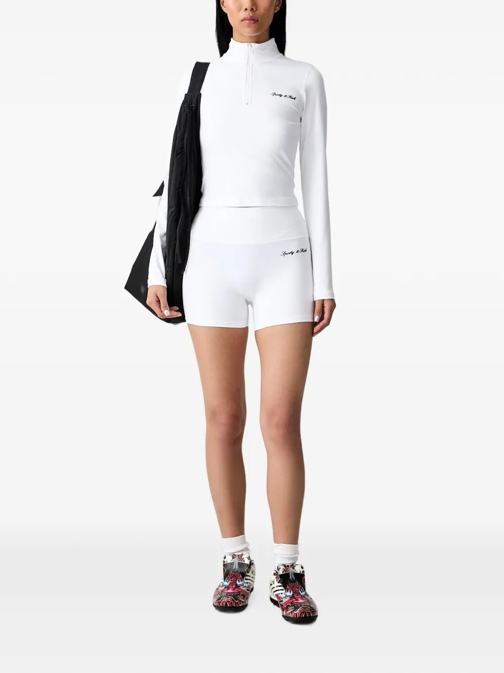 Sporty & Rich logo-print quarter-zip sweatshirt - Bianco