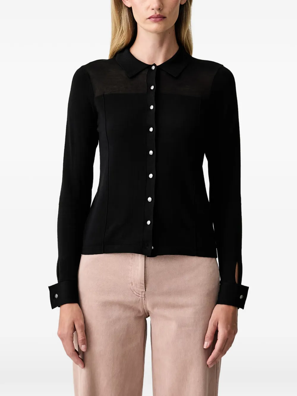DKNY sheer-panel button-up cardigan