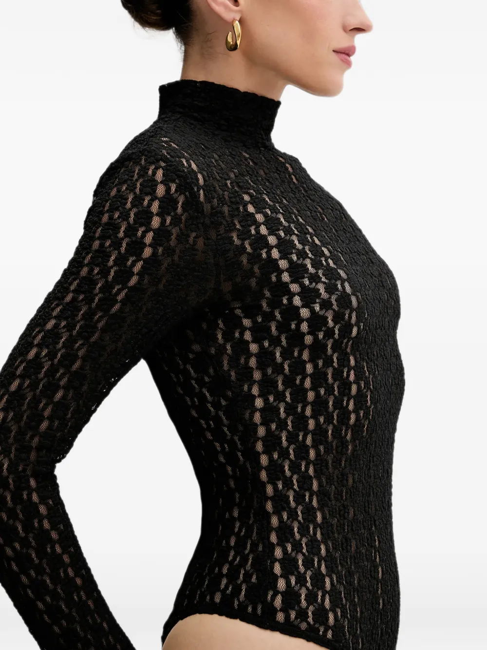 Bardot high-neck lace bodysuit Zwart