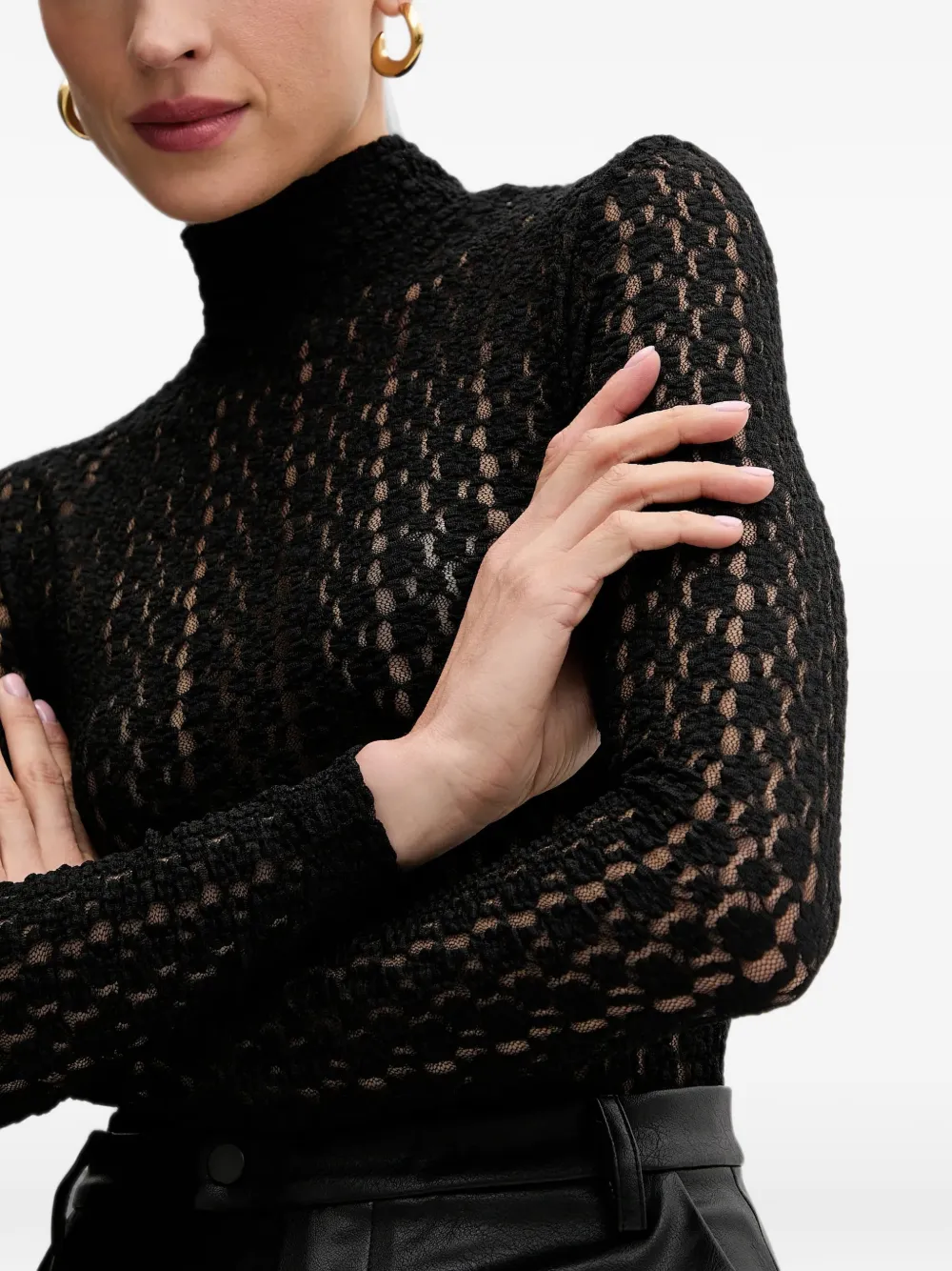 Bardot high-neck lace bodysuit Zwart