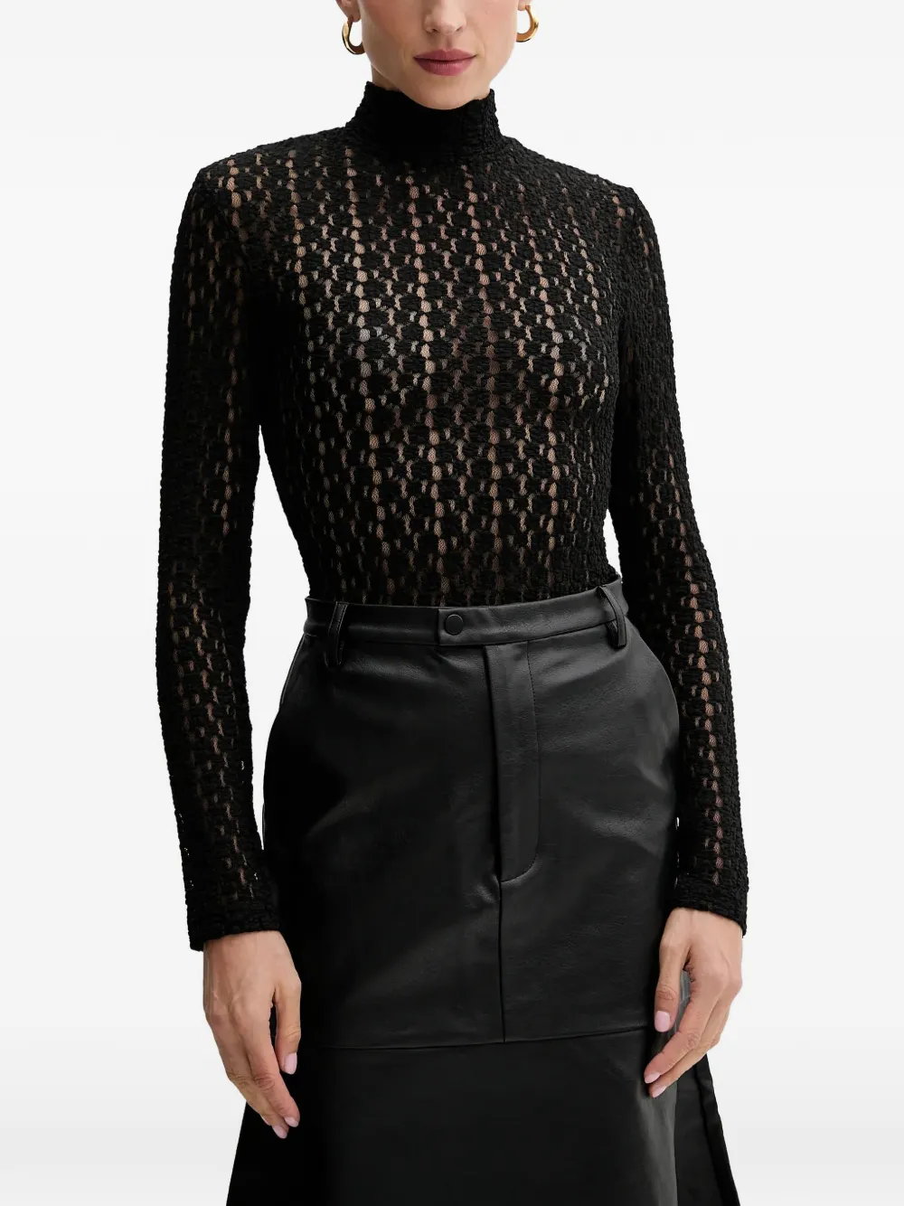 Bardot High-neck Lace Bodysuit In 블랙