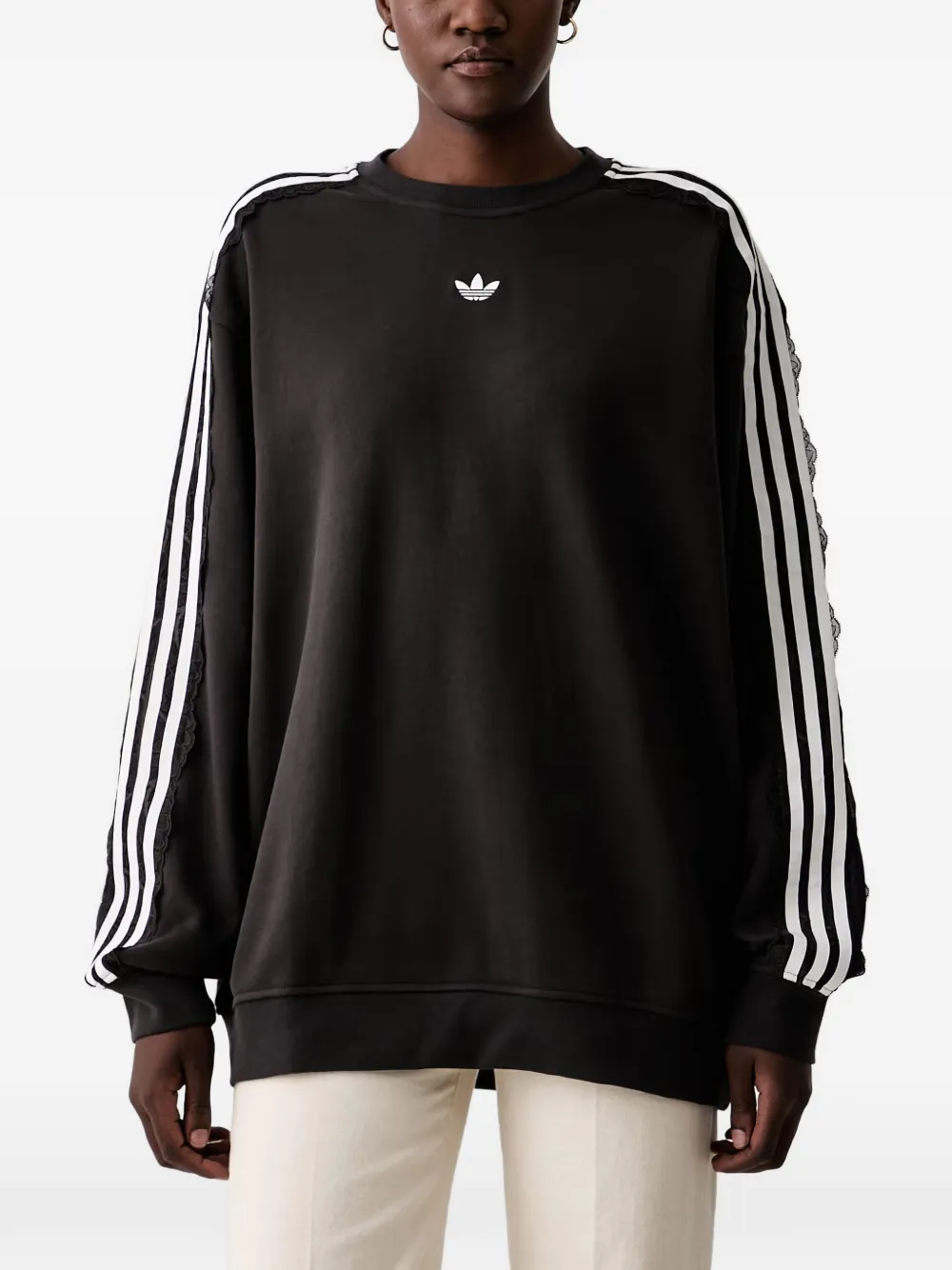 Adidas Originals Lace-trim Side-stripe Sweater In Black