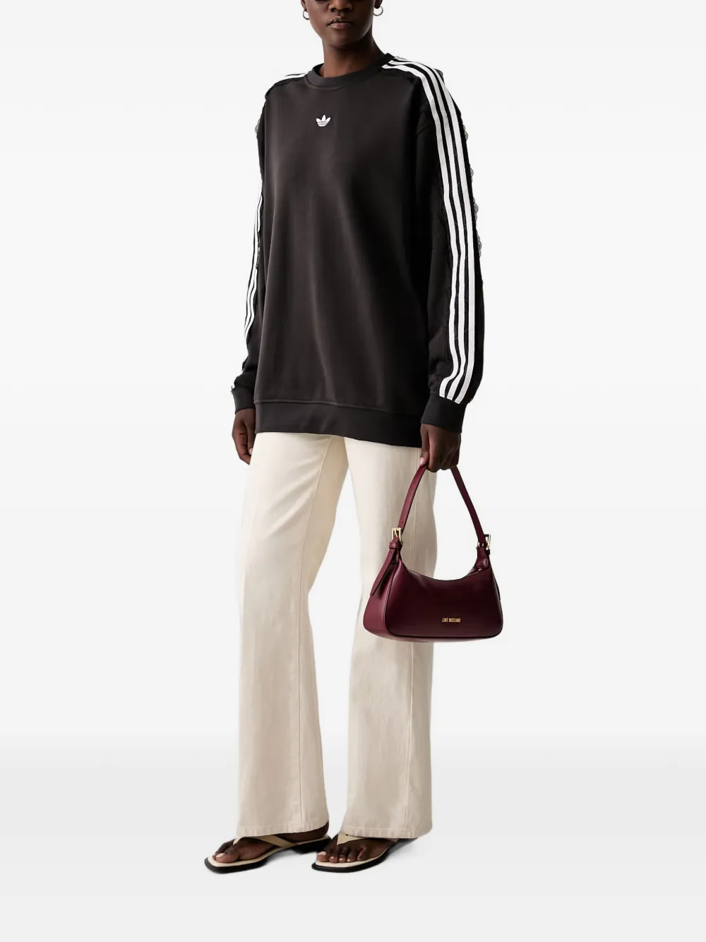 adidas lace-trim side-stripe sweater Zwart