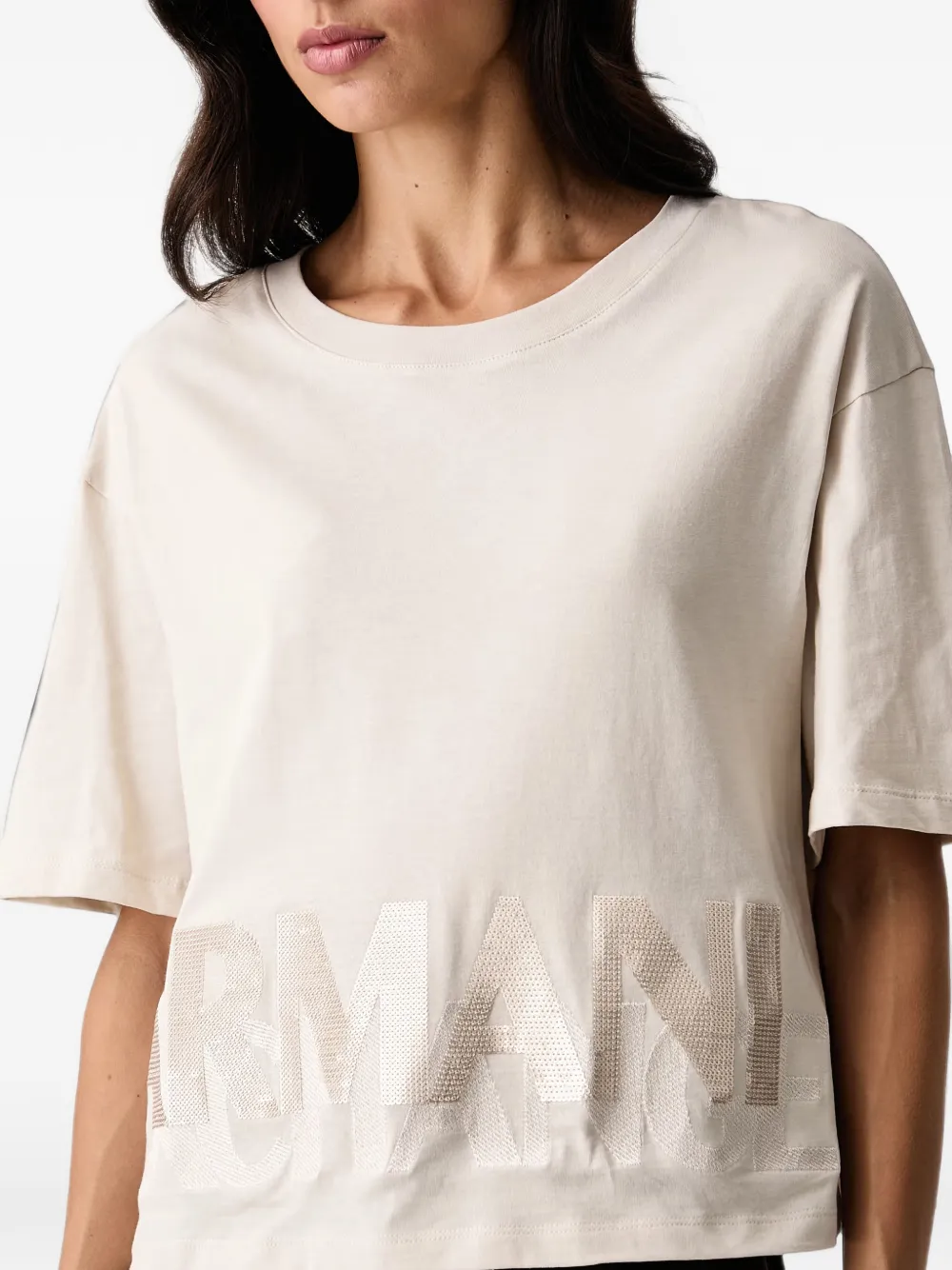 Armani Exchange sequin-embellished logo T-shirt Beige