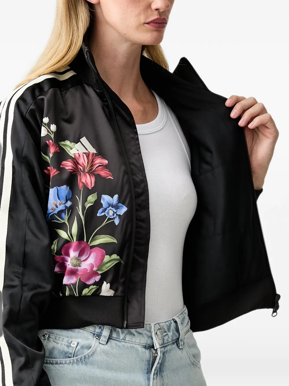 adidas x Farm floral-print cropped jacket Zwart