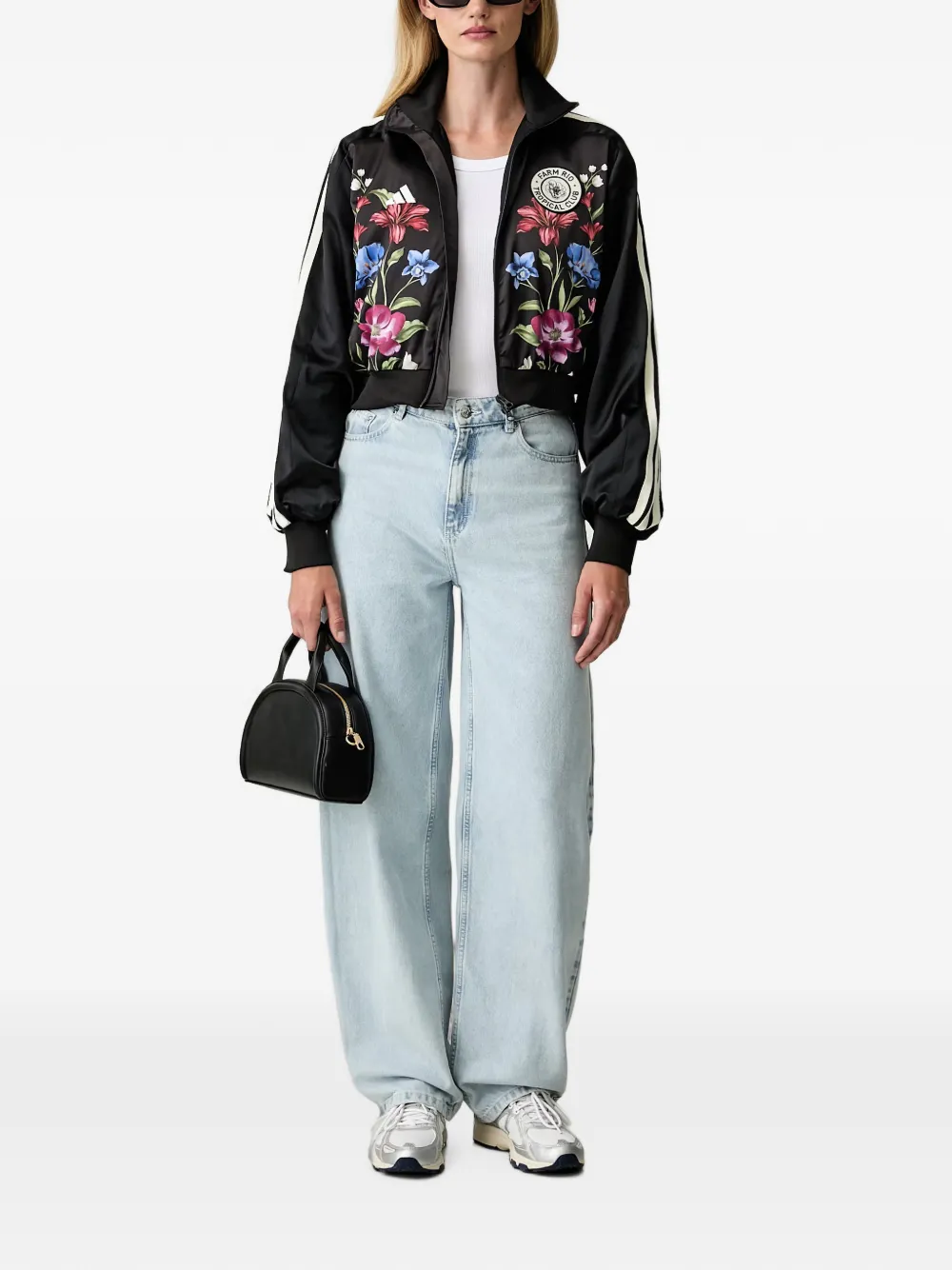 adidas x Farm floral-print cropped jacket Zwart