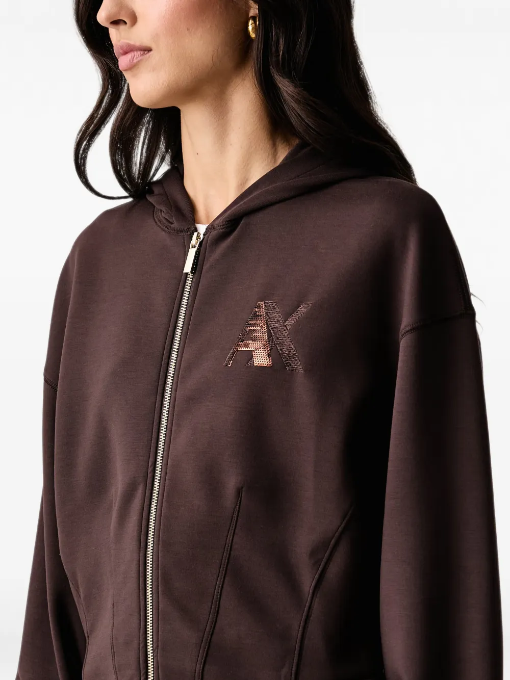 Armani Exchange sequin-logo zip-up hoodie Bruin