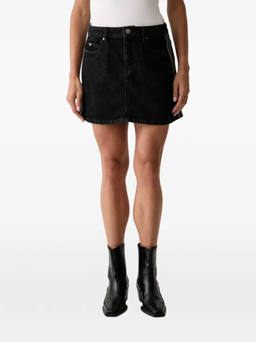 adidas Minigonna denim con dettaglio a 3 righe - Nero