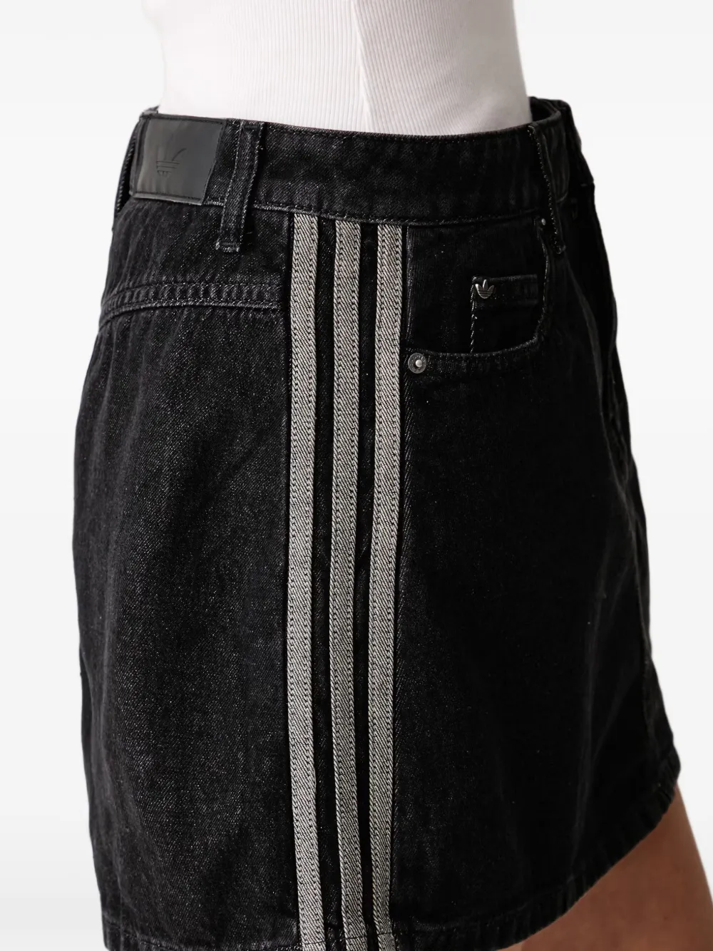 adidas 3-Stripe denim mini-rok Zwart