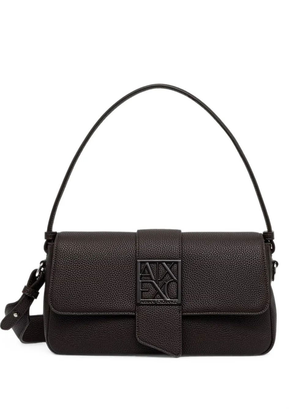 Armani Exchange logo-plaque pebbled shoulder bag - Marrone