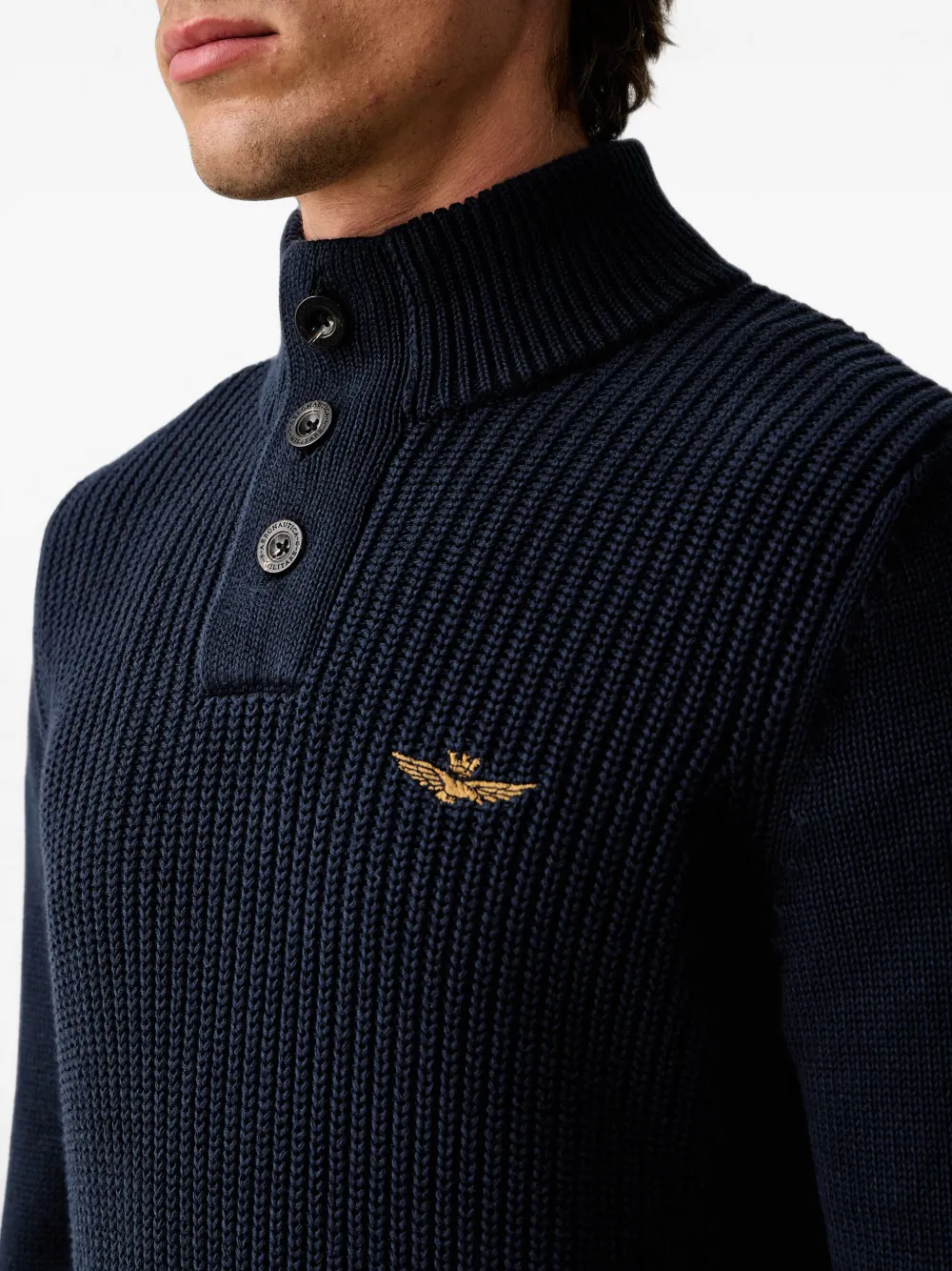 Aeronautica Militare Ribgebreide trui met geborduurd logo Blauw