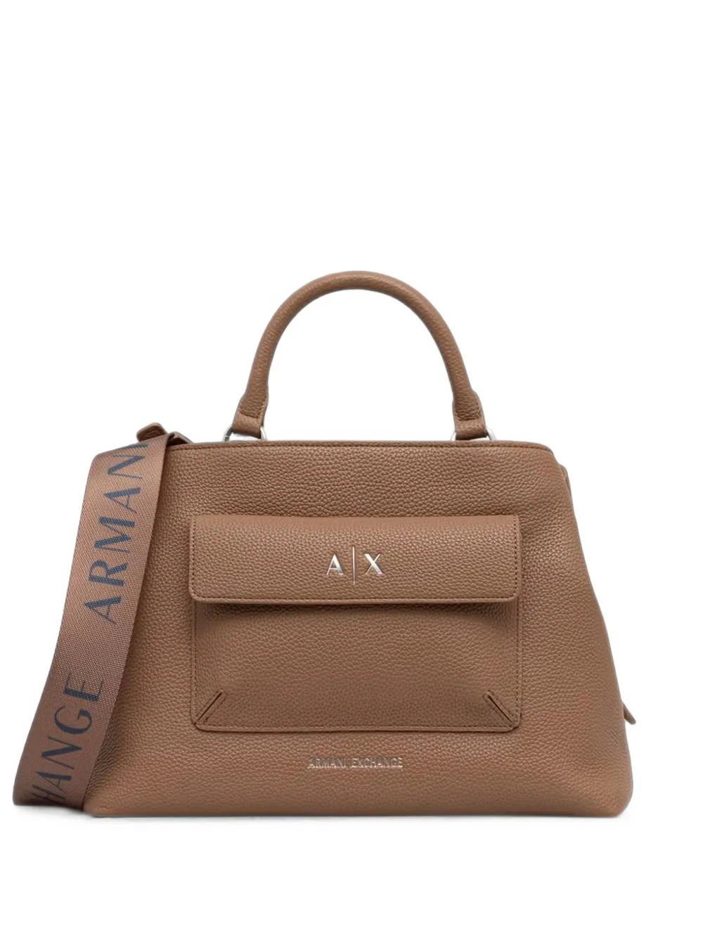 Armani Exchange Logo-plaque Pebbled Tote Bag In Brown