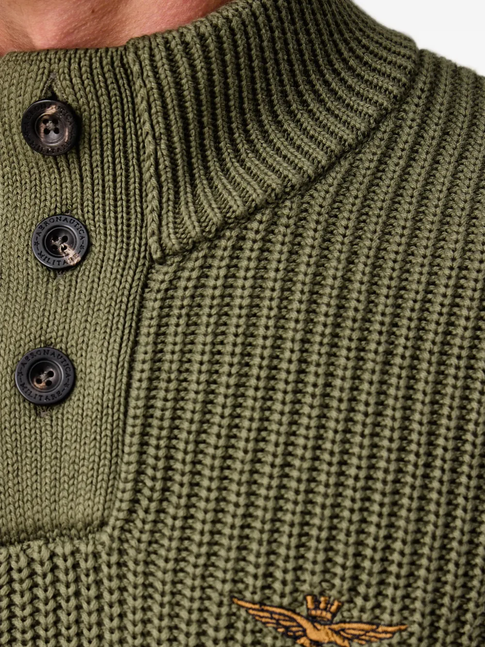 Aeronautica Militare Ribgebreide trui met knopen Groen