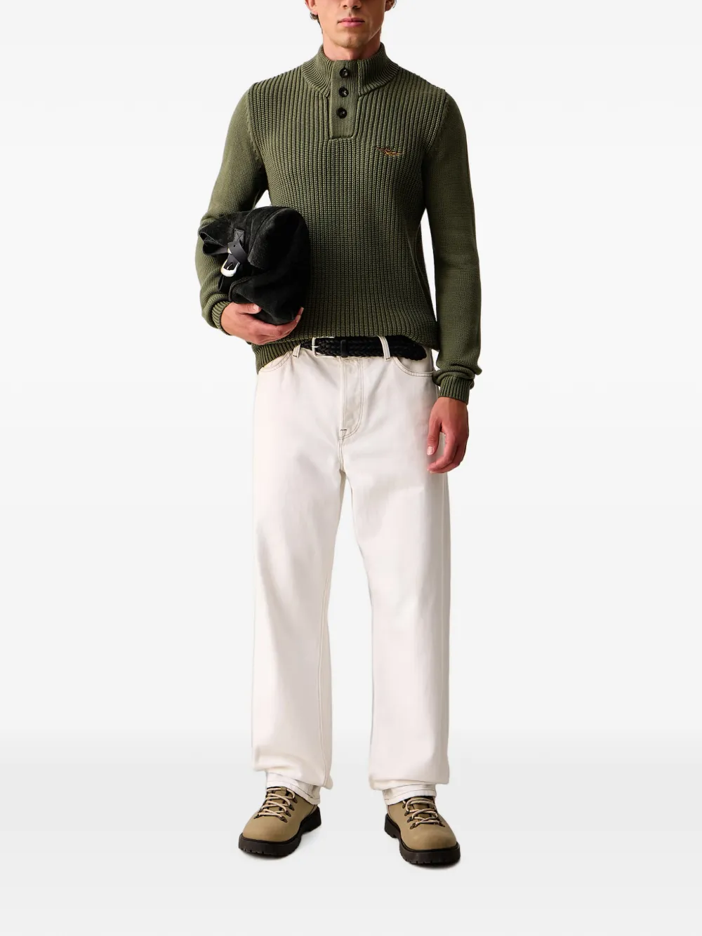 Aeronautica Militare Ribgebreide trui met knopen Groen