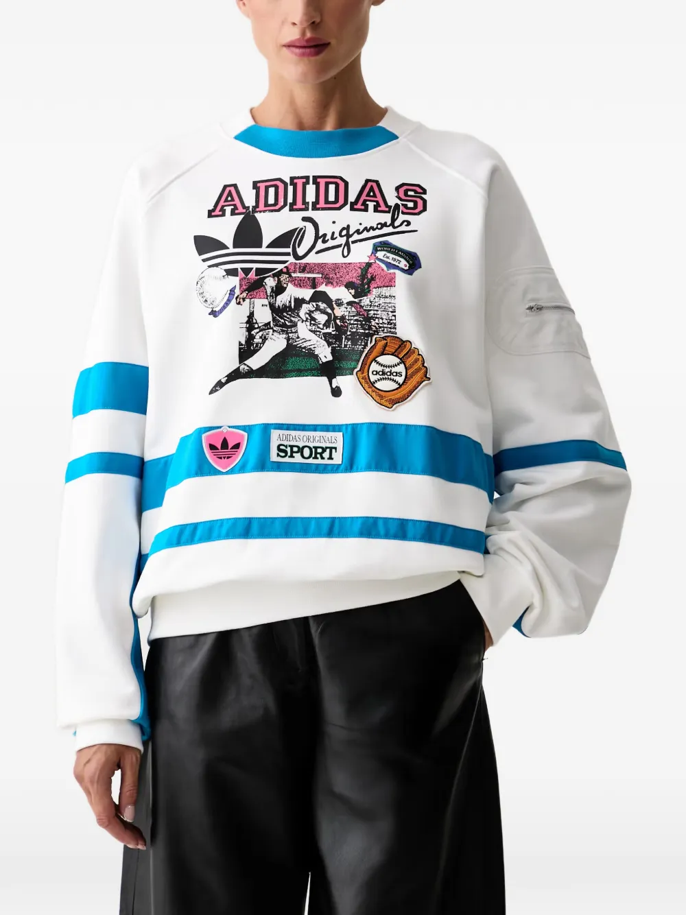 Adidas Originals Graphic-print Panelled Sweater In White