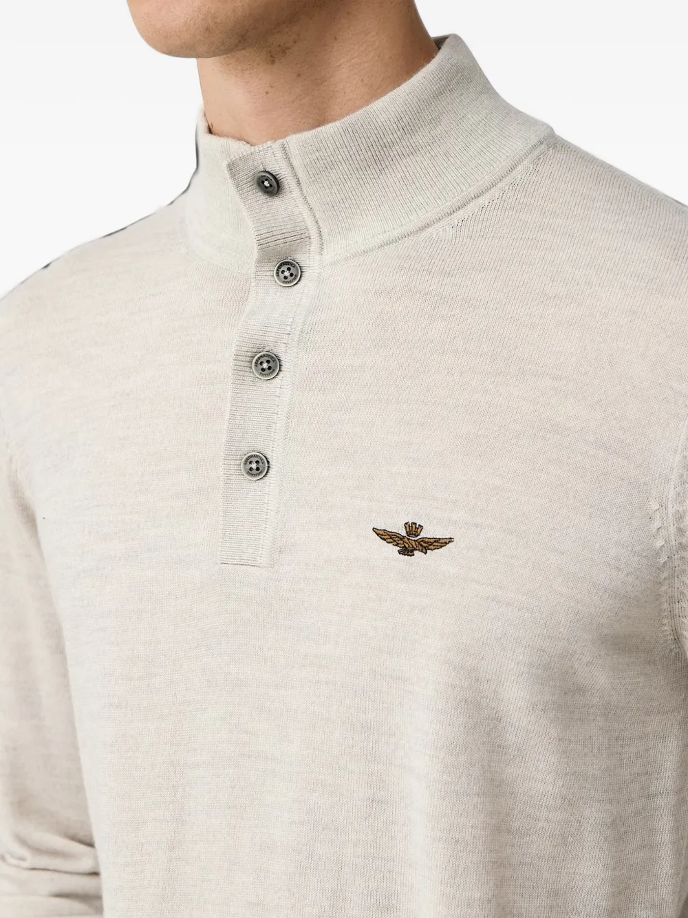 Aeronautica Militare Button-up trui met geborduurd logo Beige