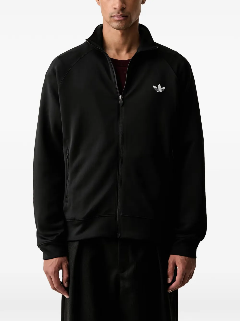 Adidas Originals Logo-embroidered Raglan-sleeve Zip-up Sweatshirt In Black