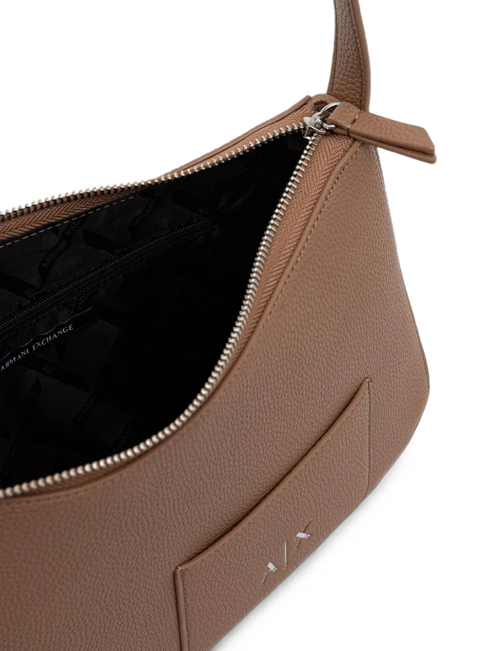 Armani Exchange Mila leren schoudertas met textuur en ketting Bruin