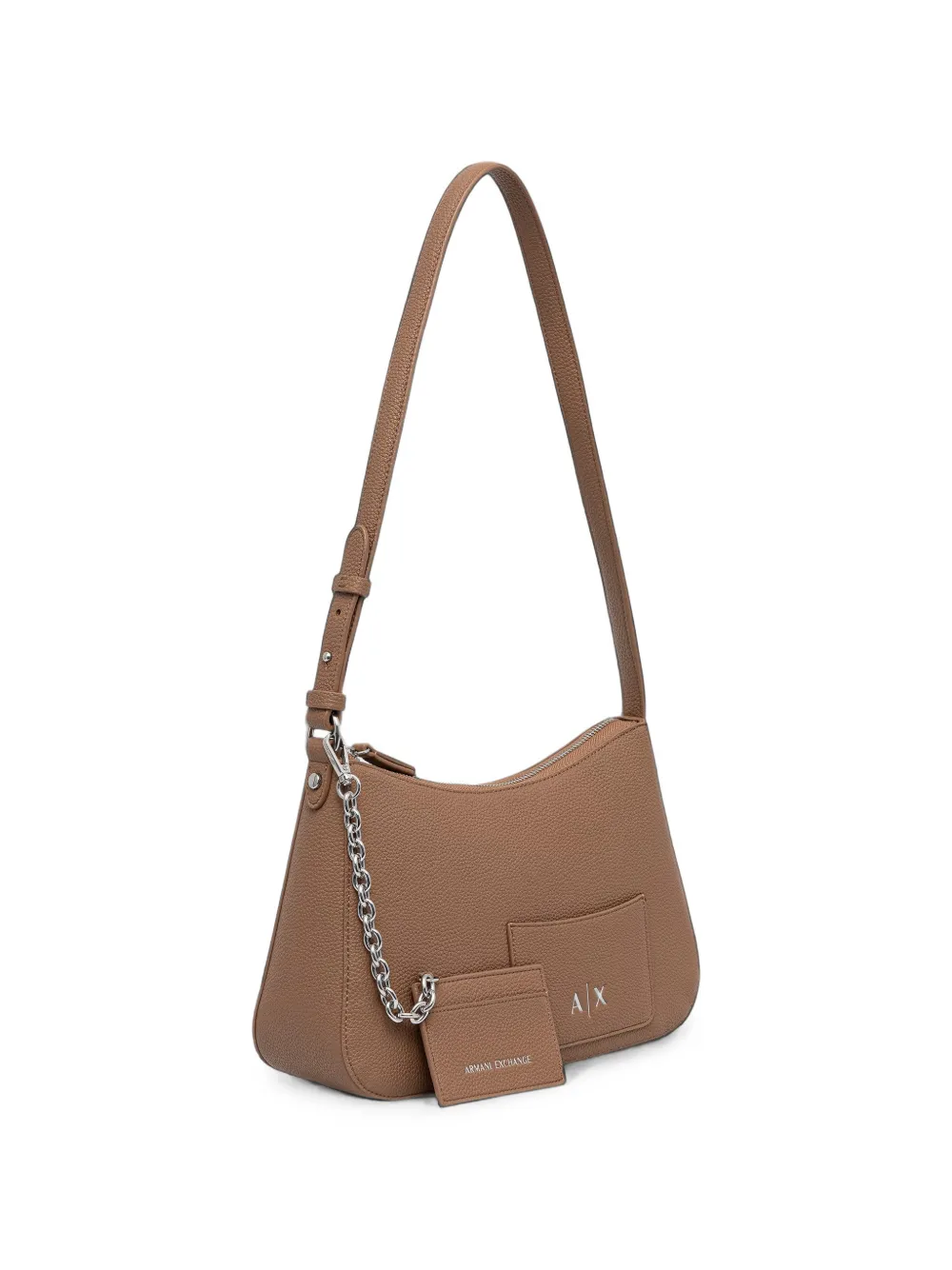 Armani Exchange Mila leren schoudertas met textuur en ketting Bruin