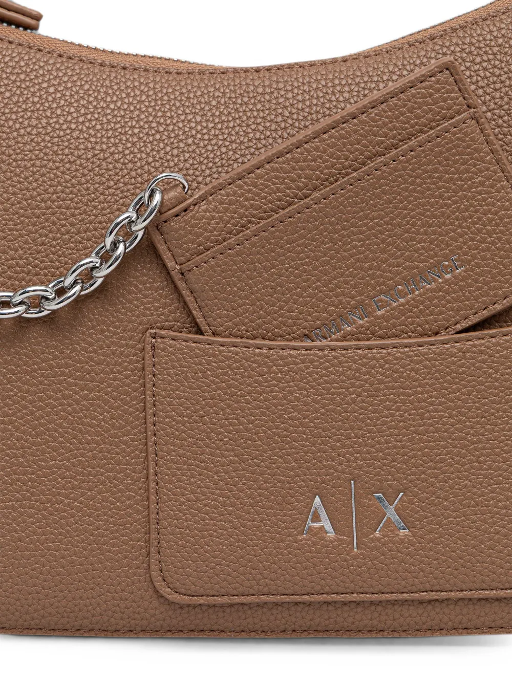 Armani Exchange Mila leren schoudertas met textuur en ketting Bruin