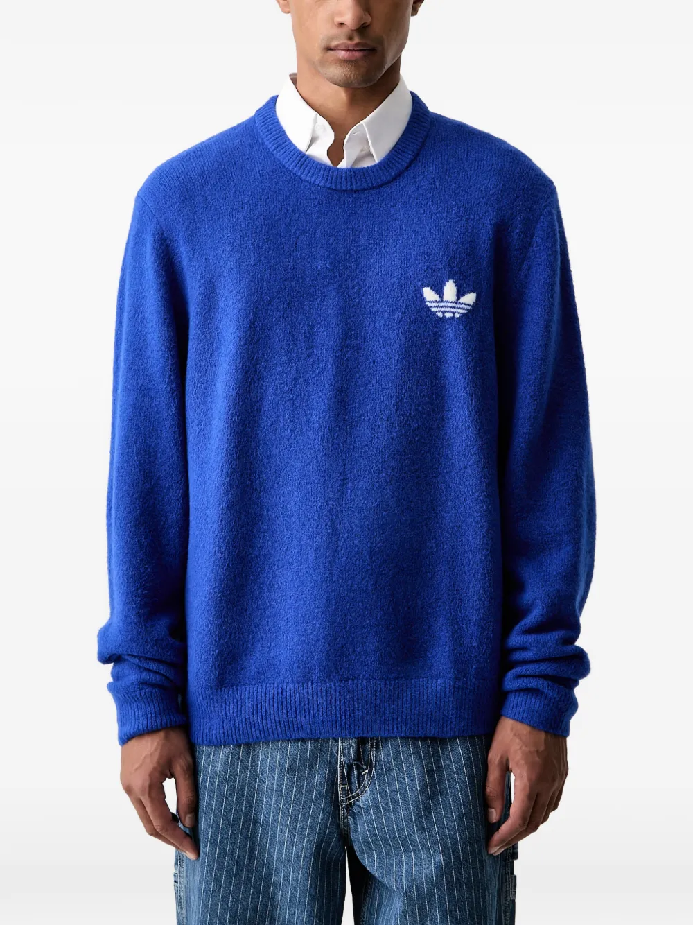 Adidas Originals Trefoil Essentials Logo Knit Sweater In Blue