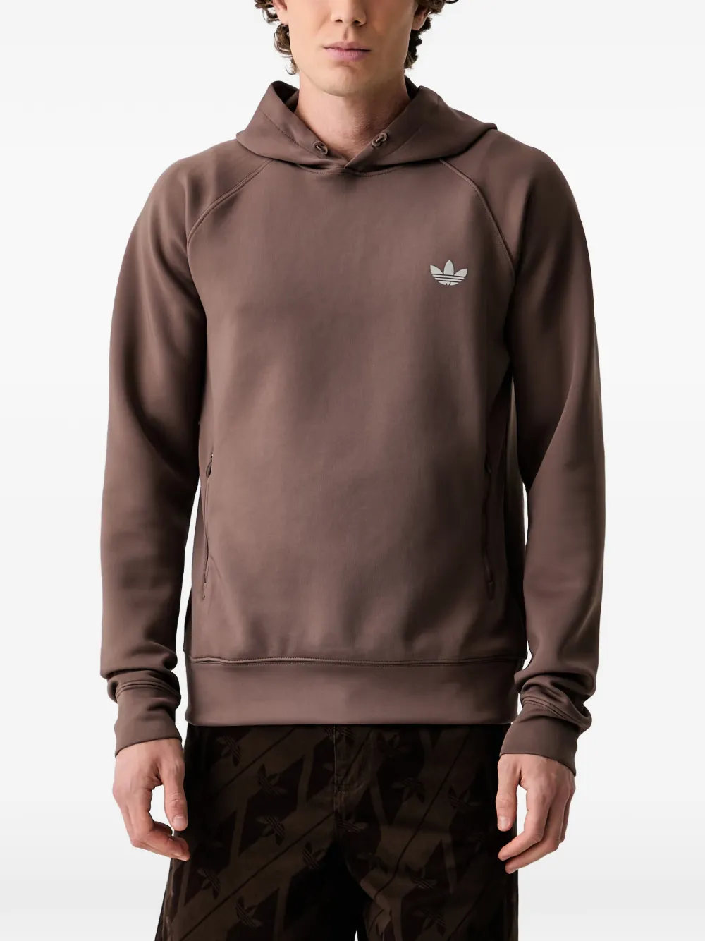 adidas logo-print raglan-sleeve hoodie - Marrone