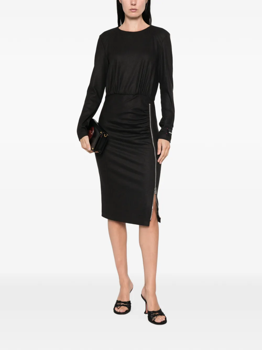 PINKO Anthurium gesmockte midi-jurk met ritsdetail Zwart