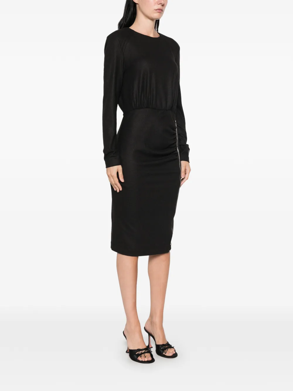 PINKO Anthurium gesmockte midi-jurk met ritsdetail Zwart