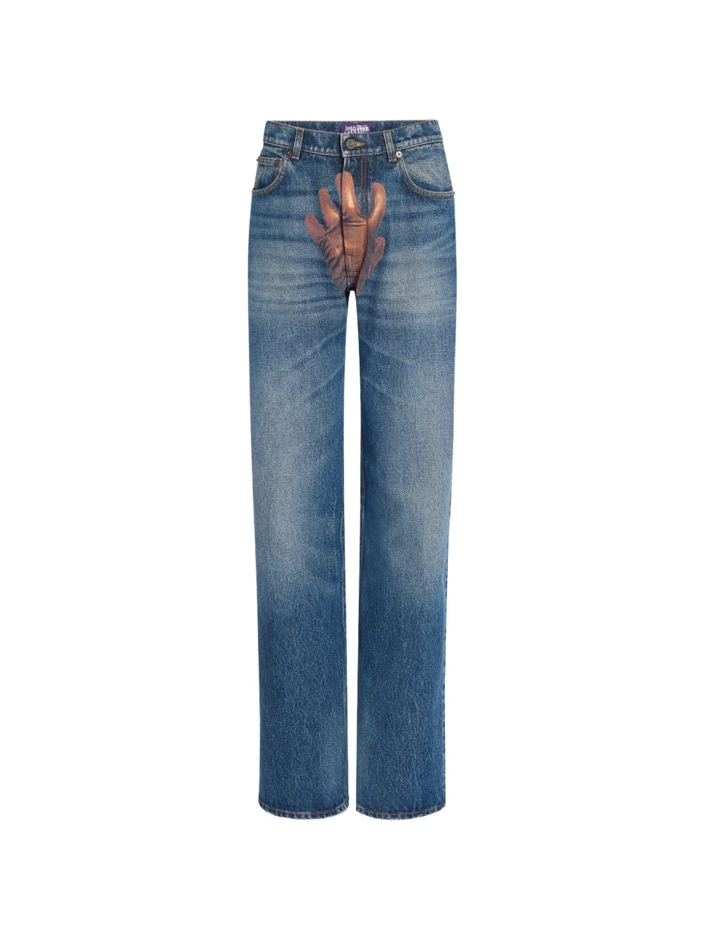 Jean Paul Gaultier Pantaloni denim a gamba ampia con stampa sul davanti - Blu
