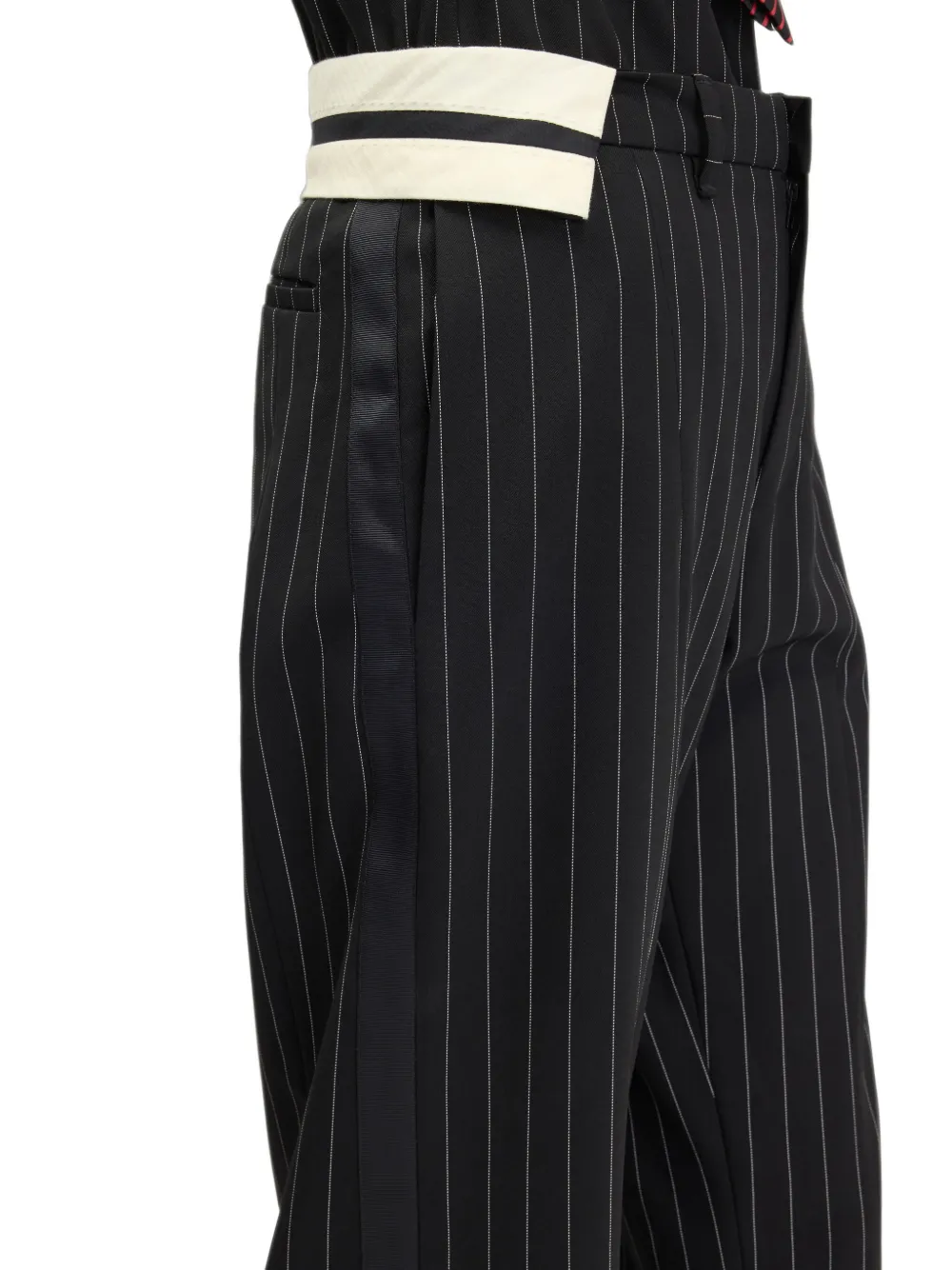 Jean Paul Gaultier Broek met contrasterende tailleband en krijtstreep Zwart