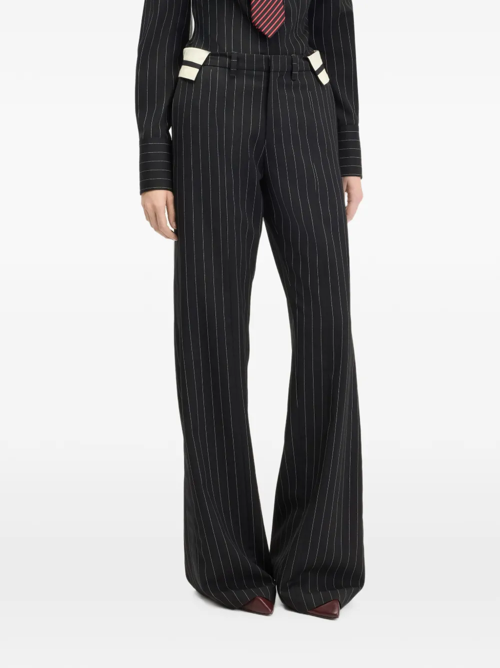 Jean Paul Gaultier Broek met contrasterende tailleband en krijtstreep Zwart