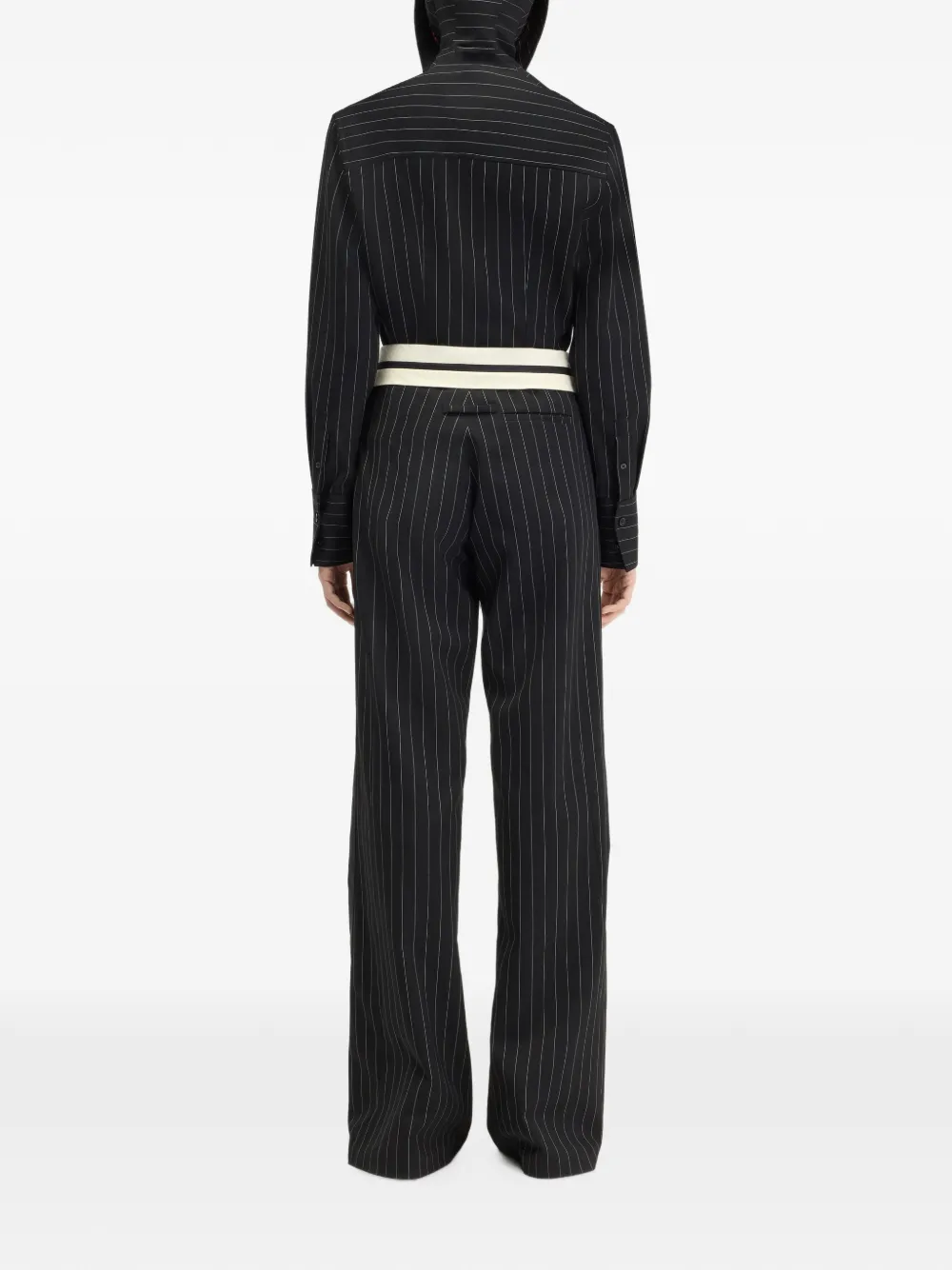 Jean Paul Gaultier Broek met contrasterende tailleband en krijtstreep Zwart