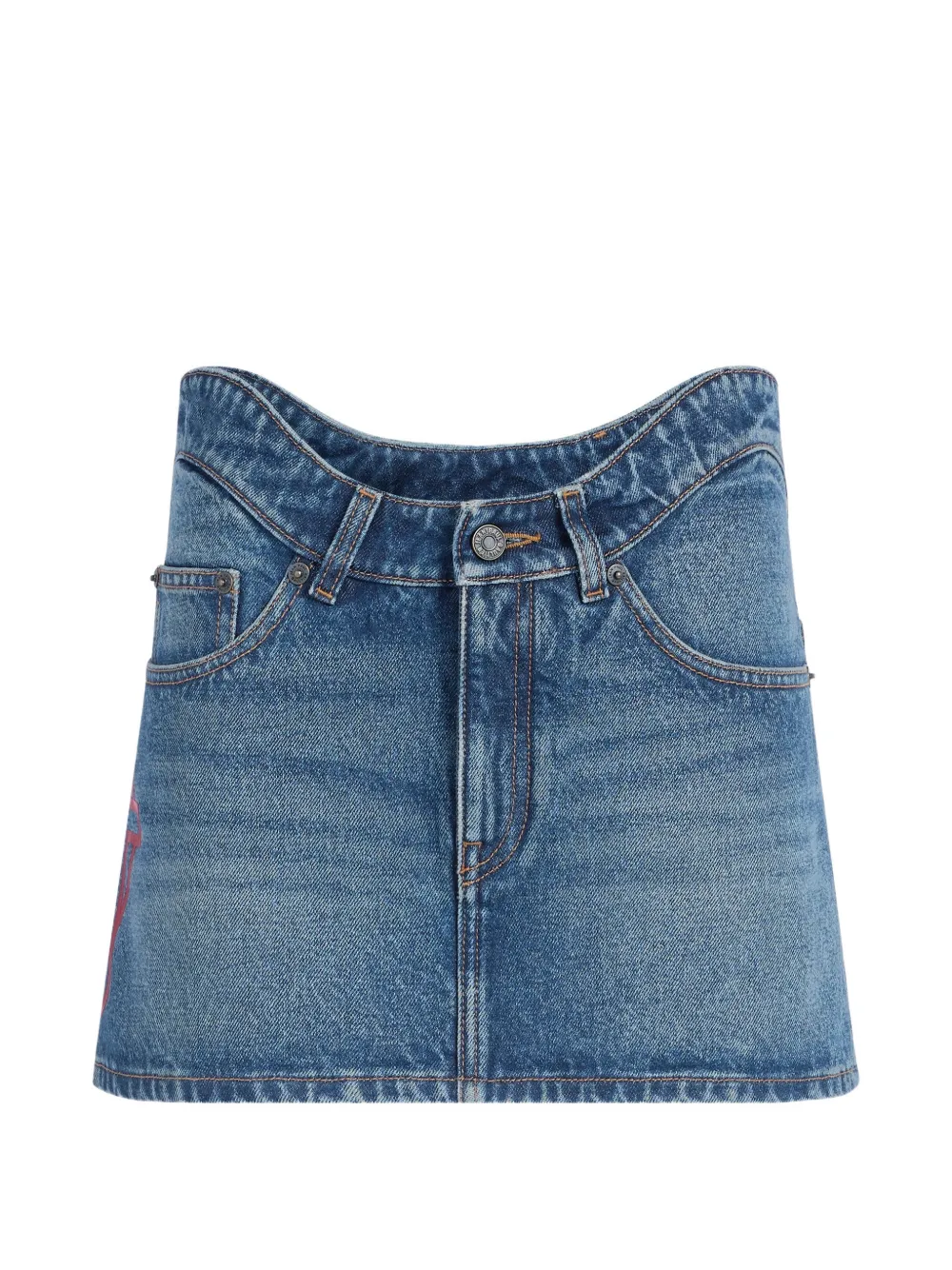 Jean Paul Gaultier minijupe en jean à taille ondulée et imprimé JPG - Bleu