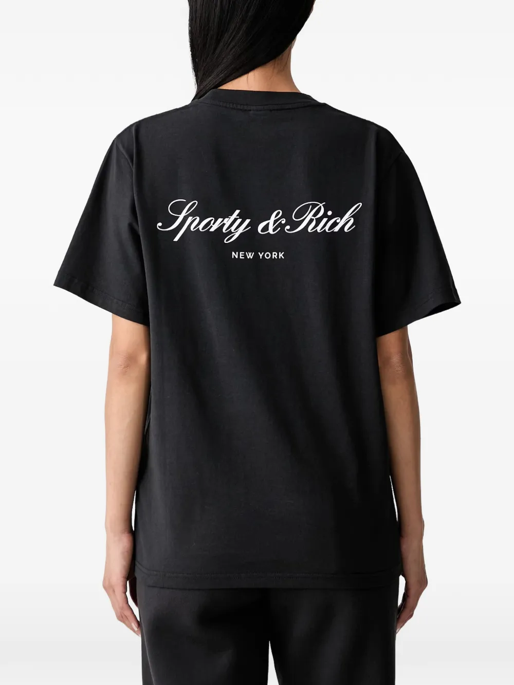 Sporty & Rich logo-print cotton T-shirt Zwart