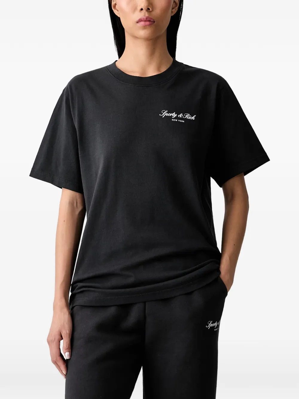 Sporty & Rich logo-print cotton T-shirt - Nero