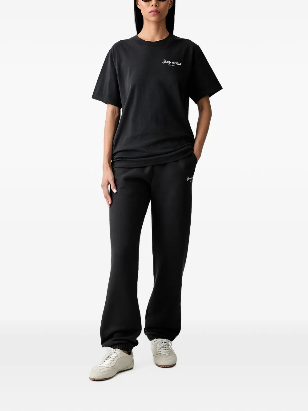 Sporty & Rich logo-print cotton T-shirt Zwart