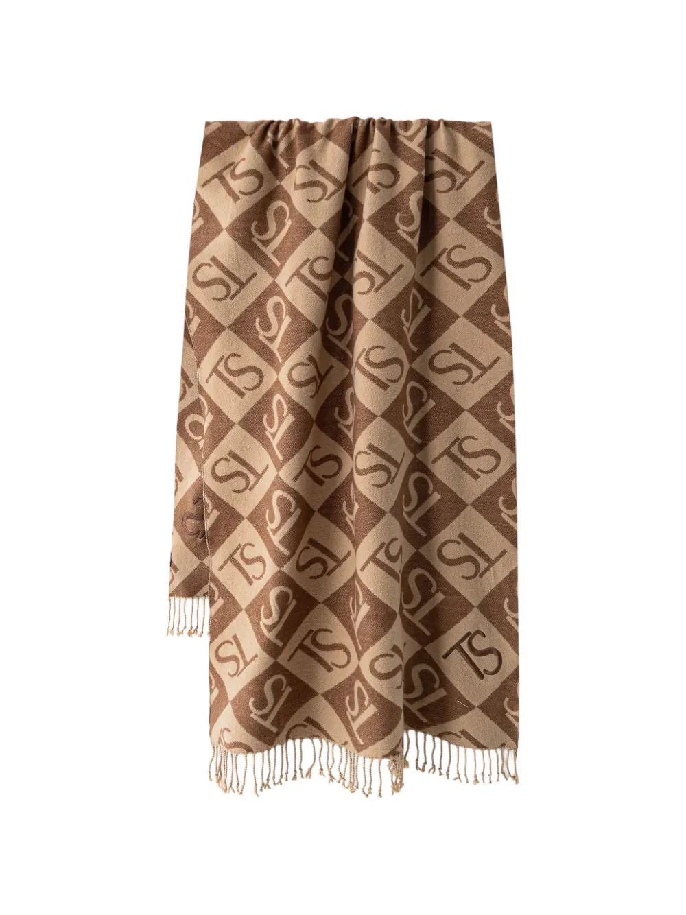 TWINSET monogram-pattern fringed scarf - Marrone