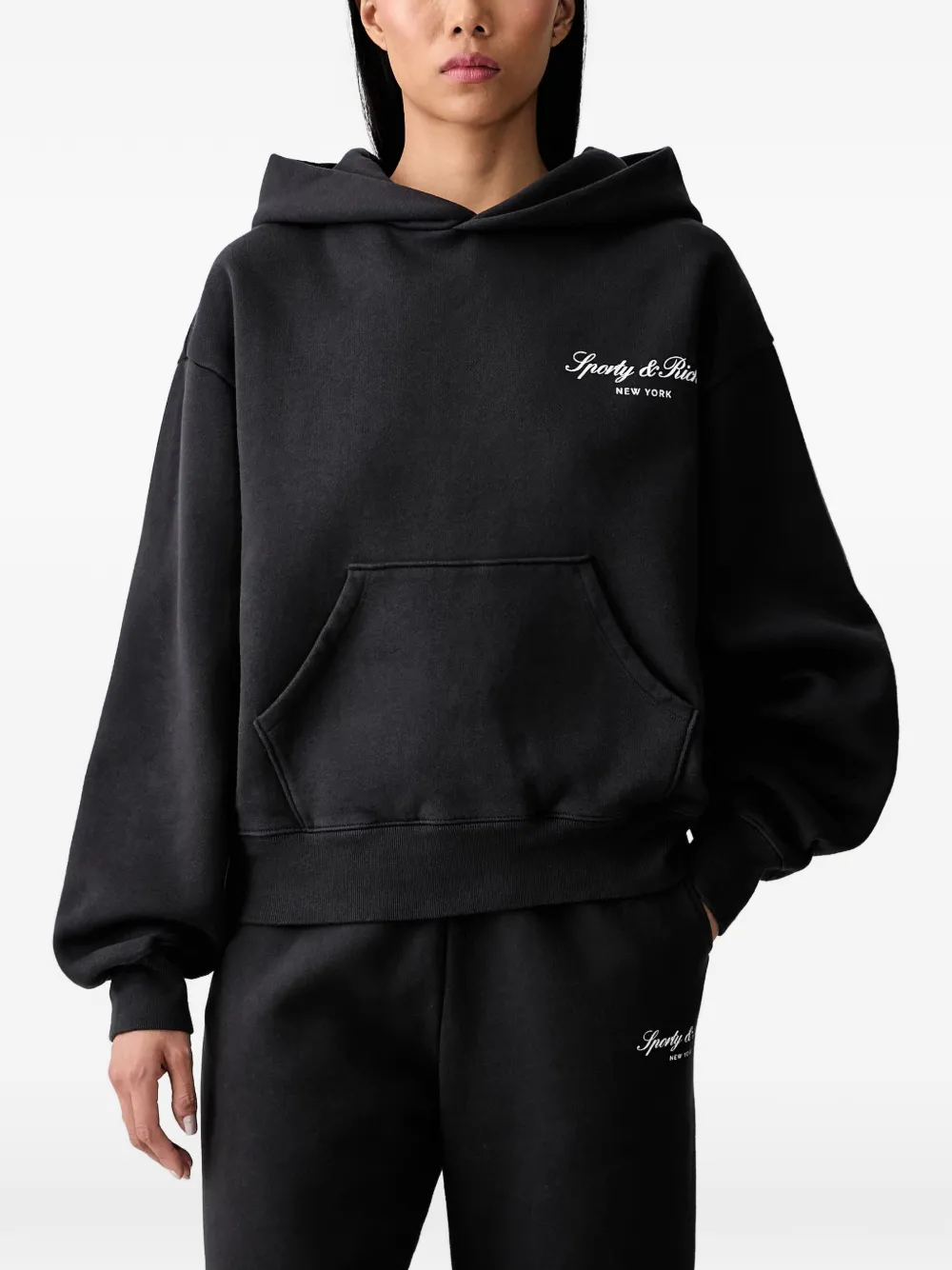 Sporty & Rich logo-print pouch-pocket hoodie - Nero
