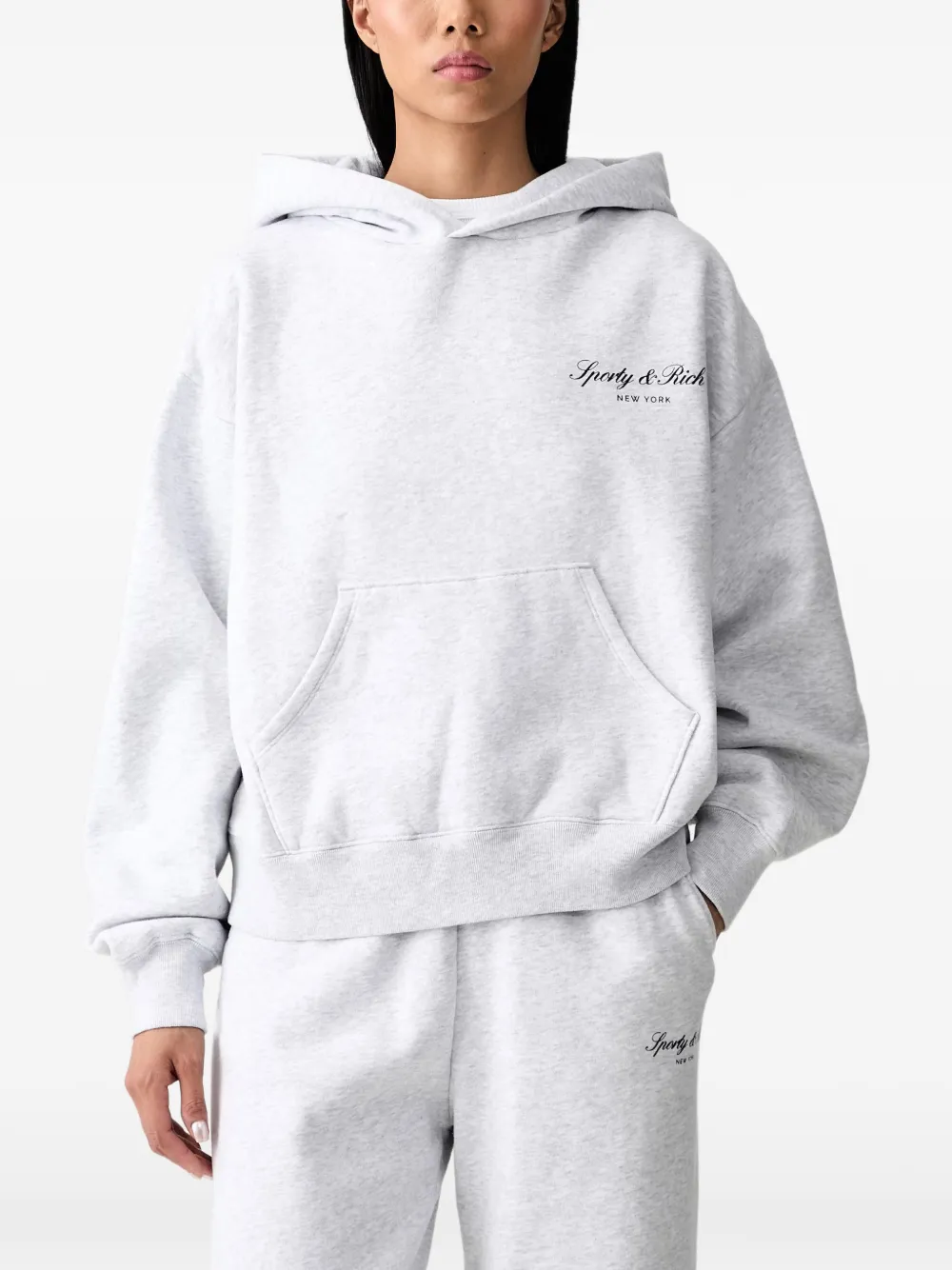 Sporty & Rich logo-print pouch-pocket hoodie - Grigio