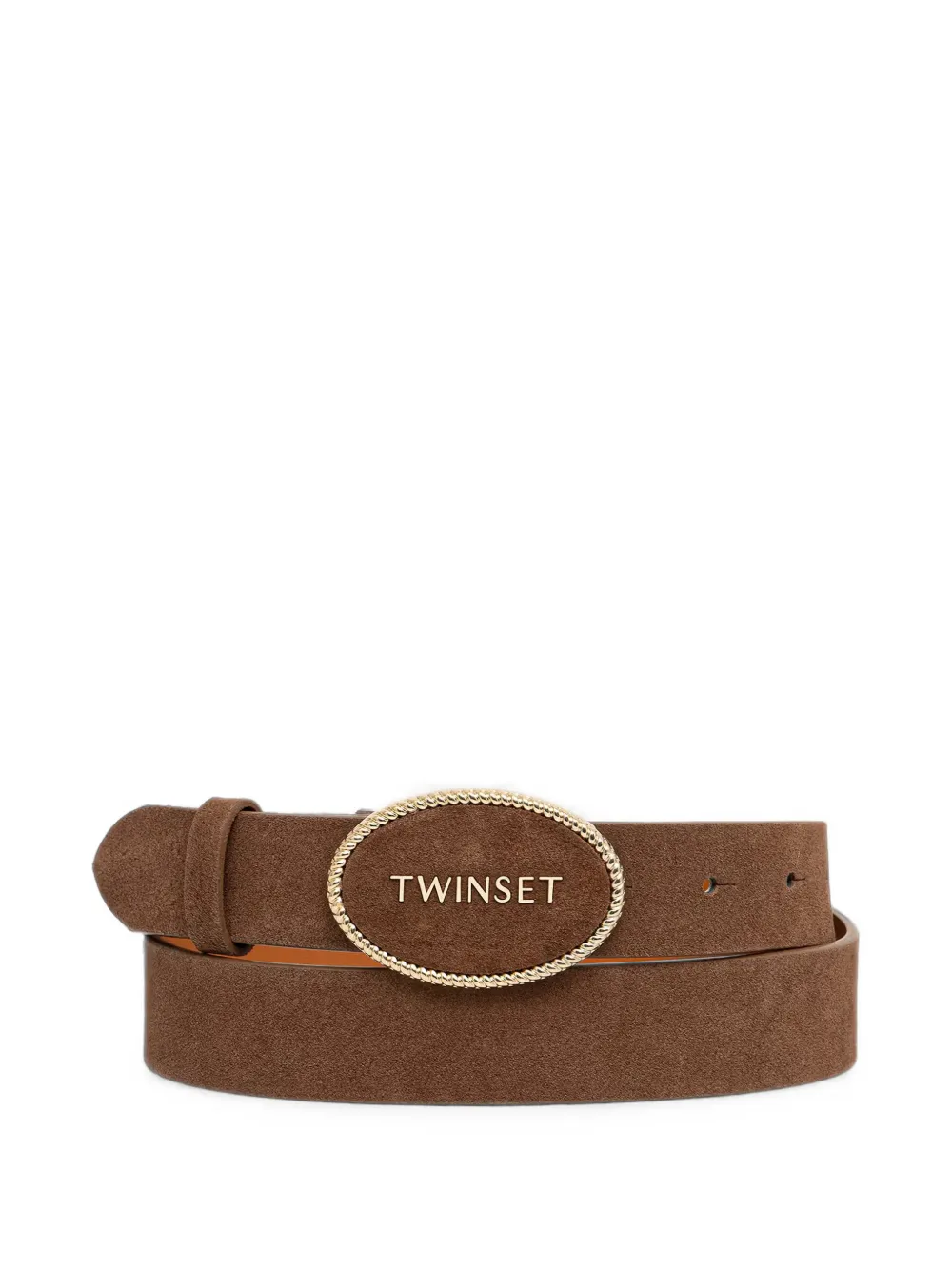 TWINSET logo-plaque suede belt - Marrone